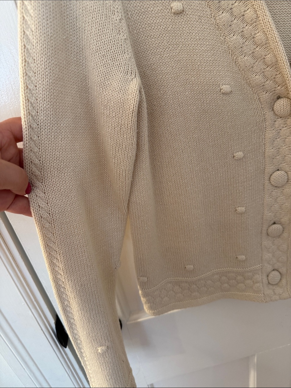 CAbi Cream Textured V-Neck Bobble Button Cardigan - Picture 3 of 6